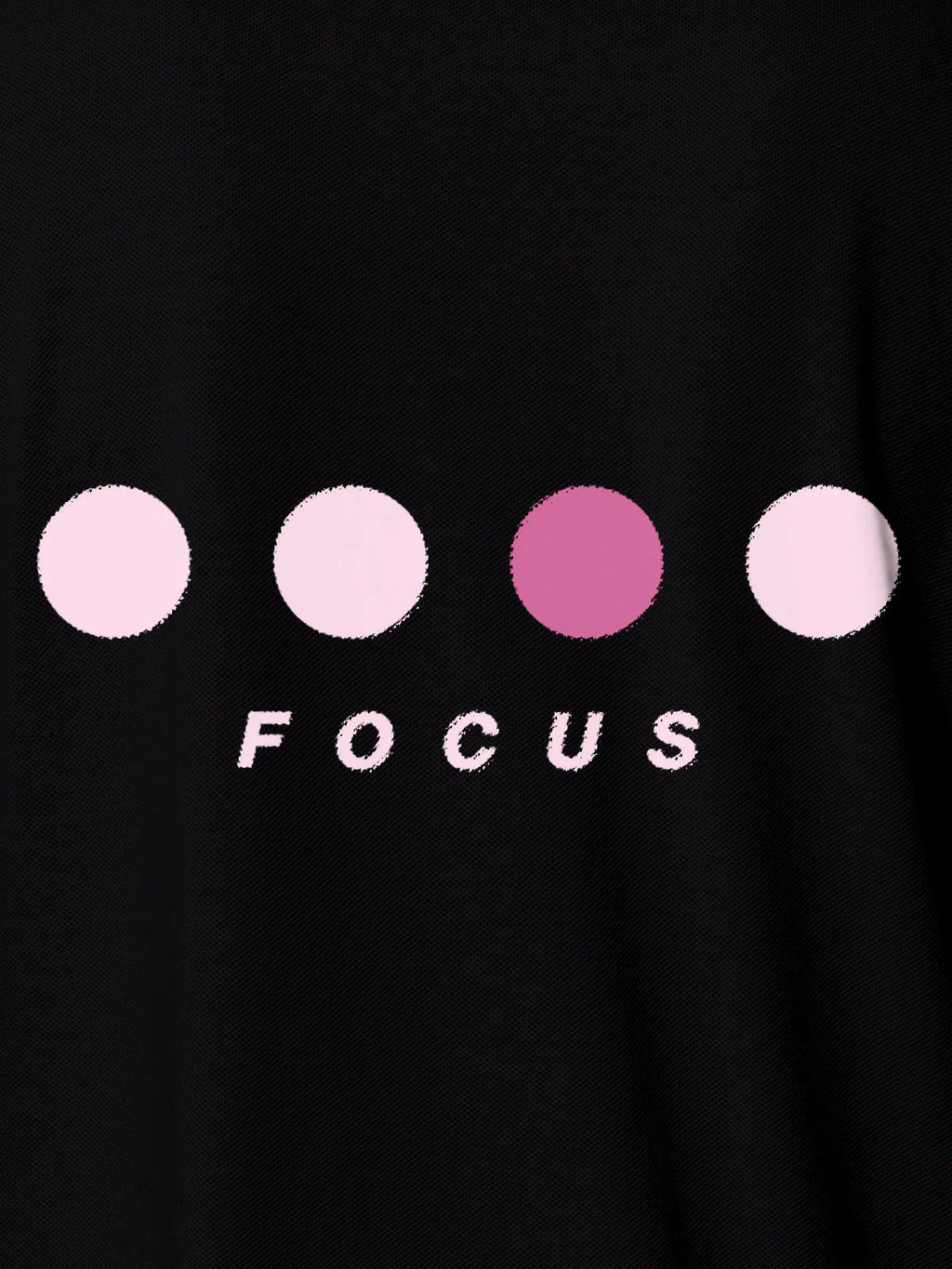 Front view of Fighterhero Men's Black Collar T-shirt, highlighting the 'Focus' print design on the chest.