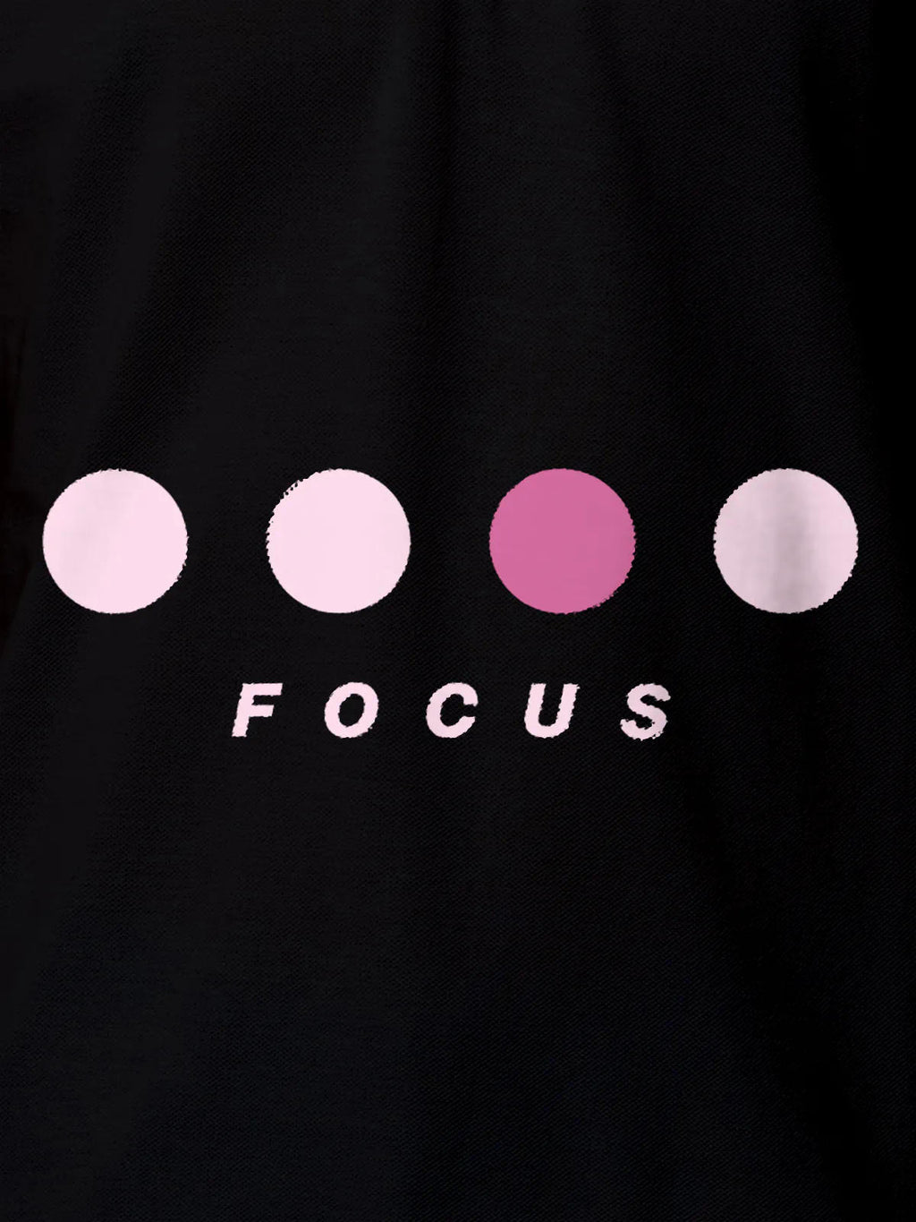 Front view of Fighterhero Women's Black Collar T-shirt, highlighting the 'Focus' print design on the chest.