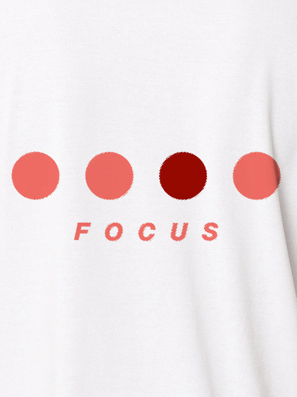 Front view of Fighterhero Men's White Collar T-shirt, highlighting the 'Focus' print design on the chest.