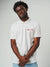 Close up of 'Focus' design on Men's White Collar T-shirt, highlighting intricate details and vibrant print.