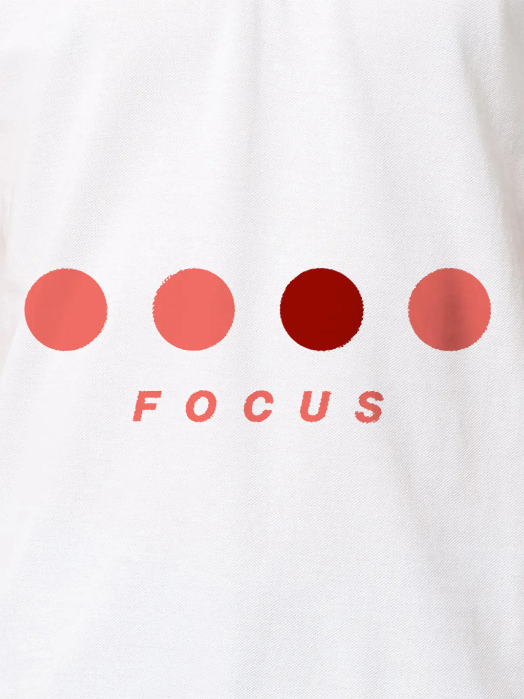 Front view of Fighterhero Women's White Collar T-shirt, highlighting the 'Focus' print design on the chest.