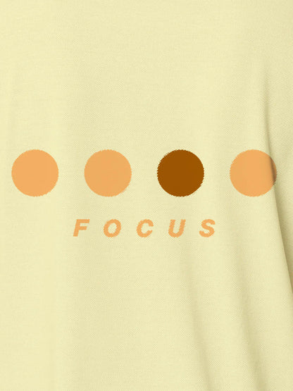 Front view of Fighterhero Men's Yellow Collar T-shirt, highlighting the 'Focus' print design on the chest.