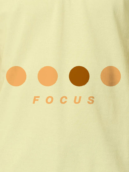 Front view of Fighterhero Women's Yellow Collar T-shirt, highlighting the 'Focus' print design on the chest.