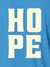 Close up of 'Hope' design on Men's Blue Polo T-shirt, highlighting intricate details and vibrant print.