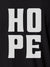 Close up of 'Hope' design on Men's Dark Grey Polo T-shirt, highlighting intricate details and vibrant print.
