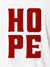 Close up of 'Hope' design on Men's White Polo T-shirt, highlighting intricate details and vibrant print.