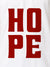 Close up of 'Hope' design on Women's White Polo T-shirt, highlighting intricate details and vibrant print.