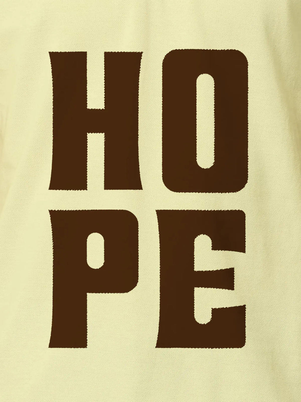 Close up of 'Hope' design on Women's Yellow Polo T-shirt, highlighting intricate details and vibrant print.
