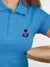 Back view of Fighterhero Women's Blue Polo T-shirt, highlighting the modern look and clean finish