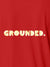Close up of 'Grounded' design on Women's Red Polo T-shirt, highlighting intricate details and vibrant print.