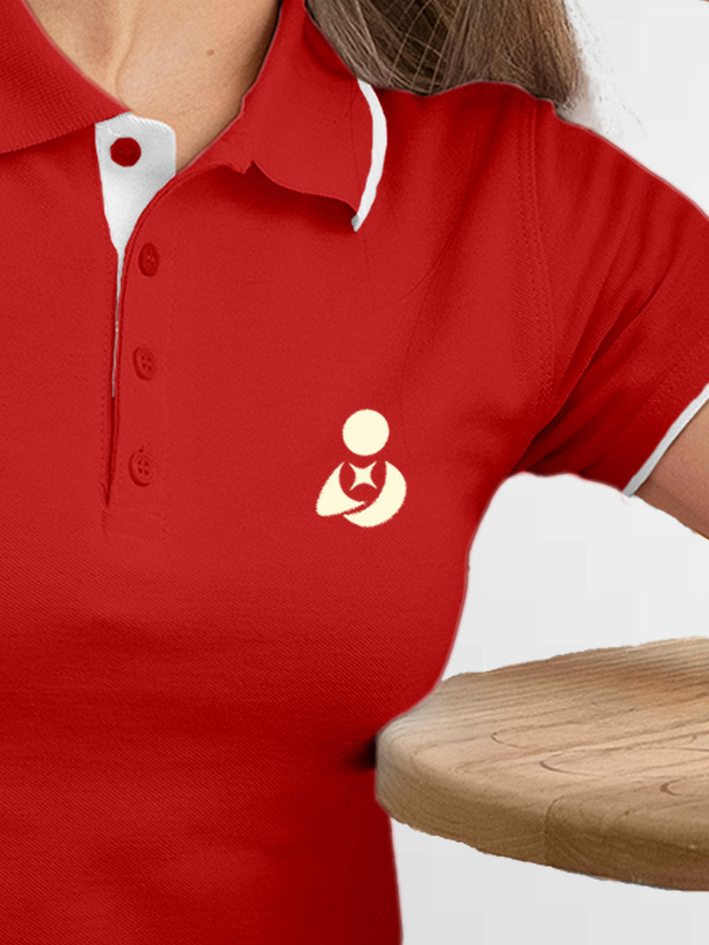 Back view of Fighterhero Women's Red Polo T-shirt, highlighting the modern look and clean finish