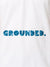 Close up of 'Grounded' design on Men's White Polo T-shirt, highlighting intricate details and vibrant print.