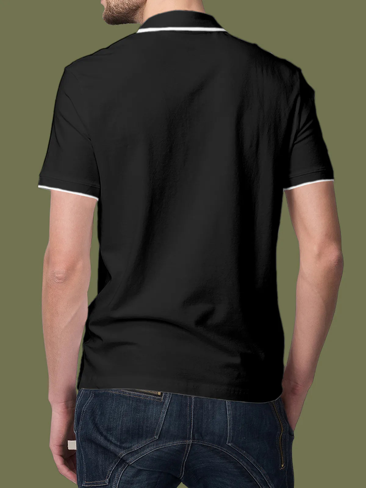 Back view of Fighterhero Men's Dark Grey Polo T-shirt, highlighting the modern look and clean finish