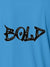 Close up of 'Bold' on Women's Blue Polo T-shirt, highlighting intricate details and vibrant print.