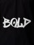 Close up of 'Bold' on Men's Black Polo T-shirt, highlighting intricate details and vibrant print.