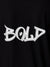 Close up of 'Bold' on Women's Black Polo T-shirt, highlighting intricate details and vibrant print.