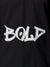 Close up of 'Bold' on Men's Dark Grey Polo T-shirt, highlighting intricate details and vibrant print.