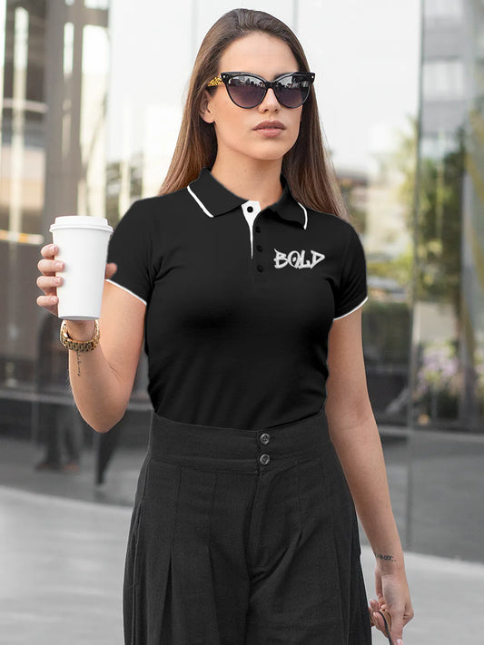Model wearing Women's Dark Grey Polo T-shirt with Bold, offering effortless style and premium comfort