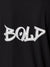 Close up of 'Bold' on Women's Dark Grey Polo T-shirt, highlighting intricate details and vibrant print.