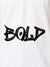 Close up of 'Bold' on Men's White Polo T-shirt, highlighting intricate details and vibrant print.