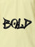 Close up of 'Bold' on Men's Yellow Polo T-shirt, highlighting intricate details and vibrant print.
