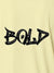 Close up of 'Bold' on Women's Yellow Polo T-shirt, highlighting intricate details and vibrant print.