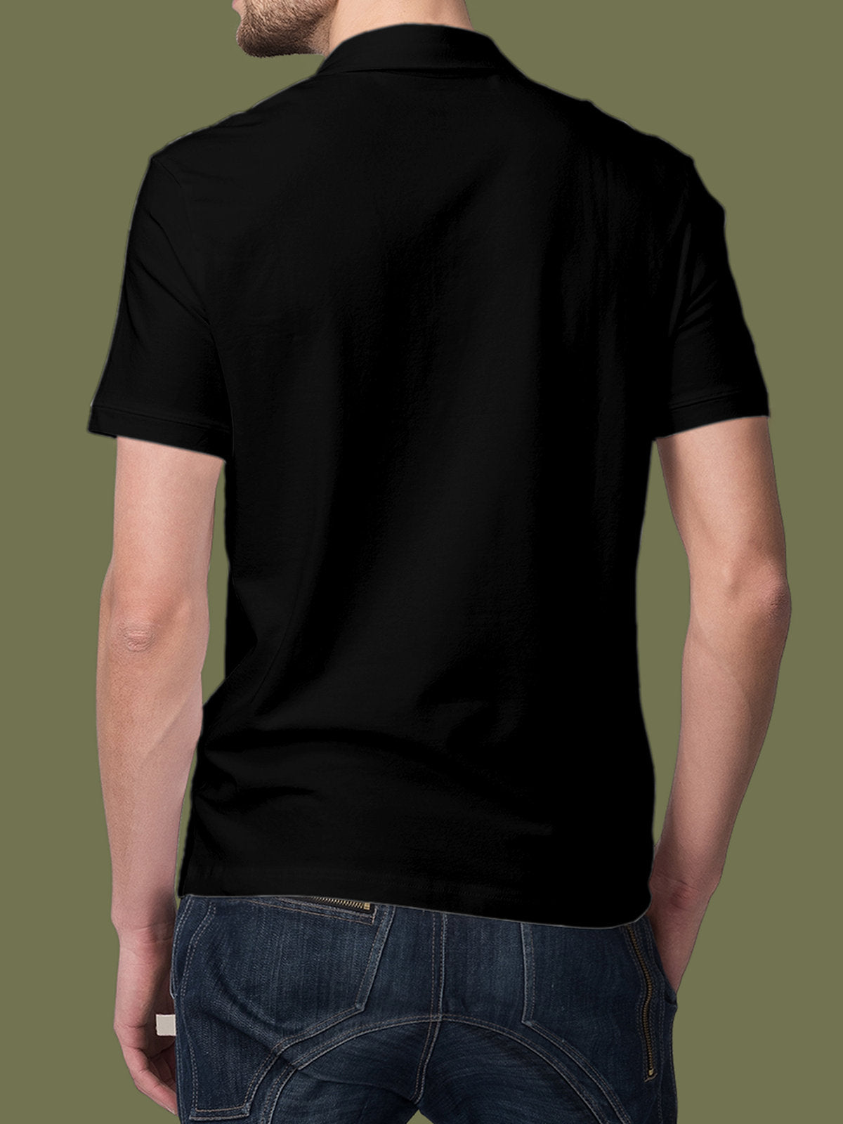 Back view of Fighterhero Men's Black Polo T-shirt, highlighting the modern look and clean finish