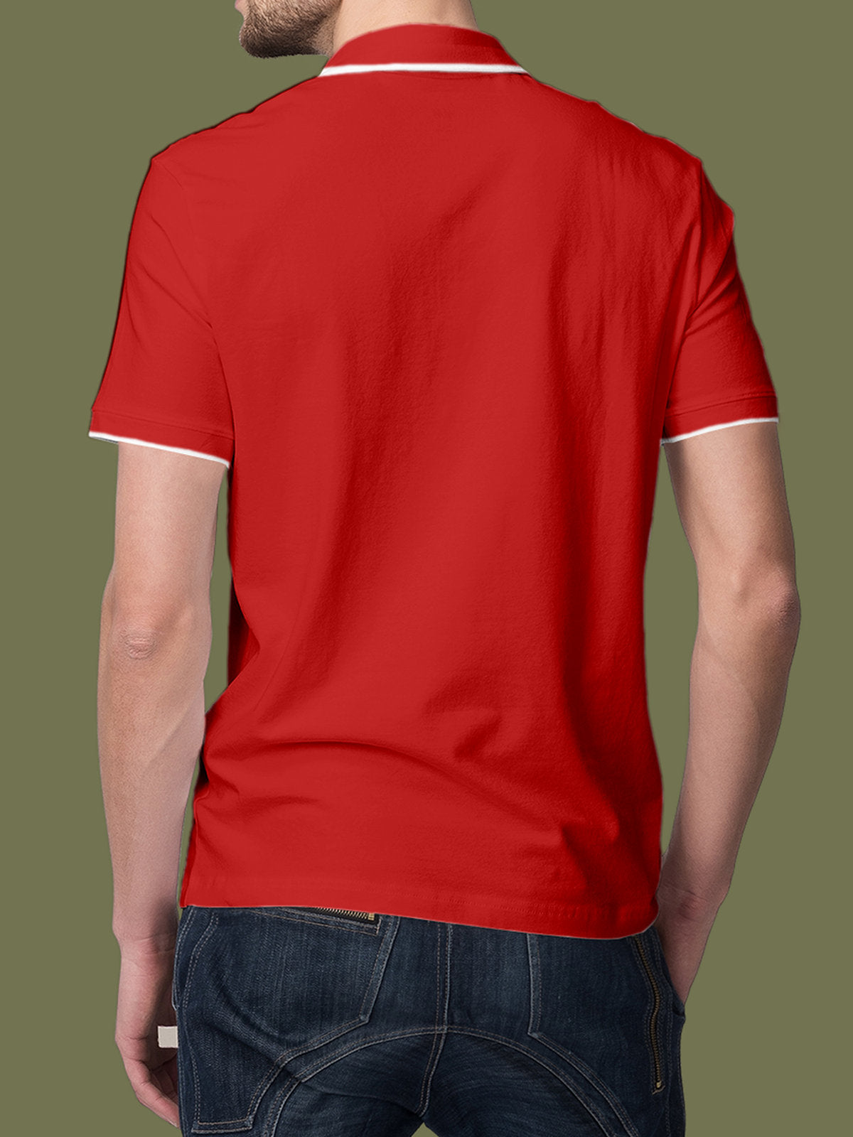 Back view of Fighterhero Men's Red Polo T-shirt, highlighting the modern look and clean finish