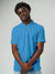 Close up of Men's Plain Solid Blue Polo T-shirt, showing intricate details and texture