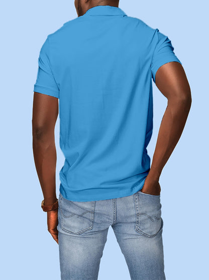 Back view of Fighterhero Men's Blue Polo T-shirt, highlighting the modern look and clean finish