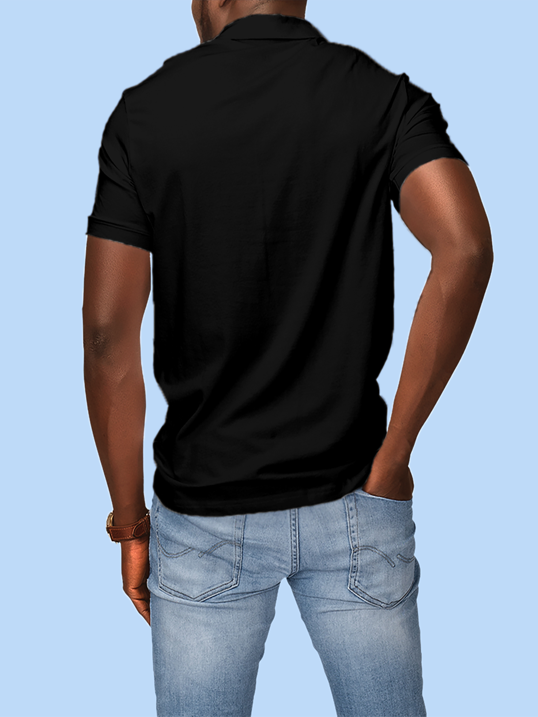 Back view of Men's Plain Solid Black Polo T-shirt, highlighting the modern look and clean finish