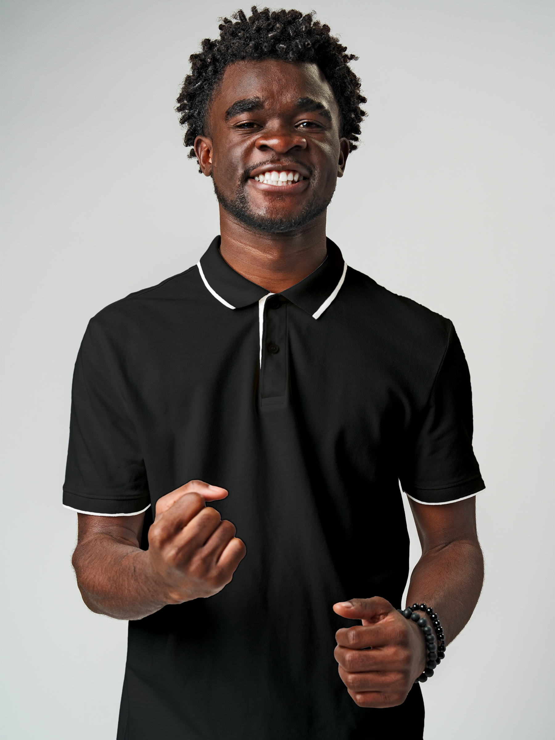 Close up of Men's Plain Solid Charcoal Grey Polo T-shirt, showing intricate details and texture