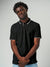 Close up of Men's Plain Solid Dark Grey Polo T-shirt, showing intricate details and texture