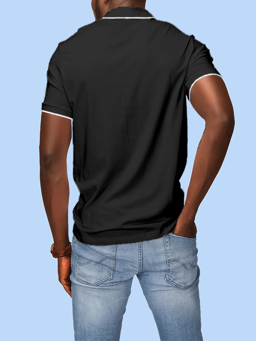 Back view of Fighterhero Men's Dark Grey Polo T-shirt, highlighting the modern look and clean finish
