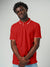 Close up of Men's Plain Solid Red Polo T-shirt, showing intricate details and texture