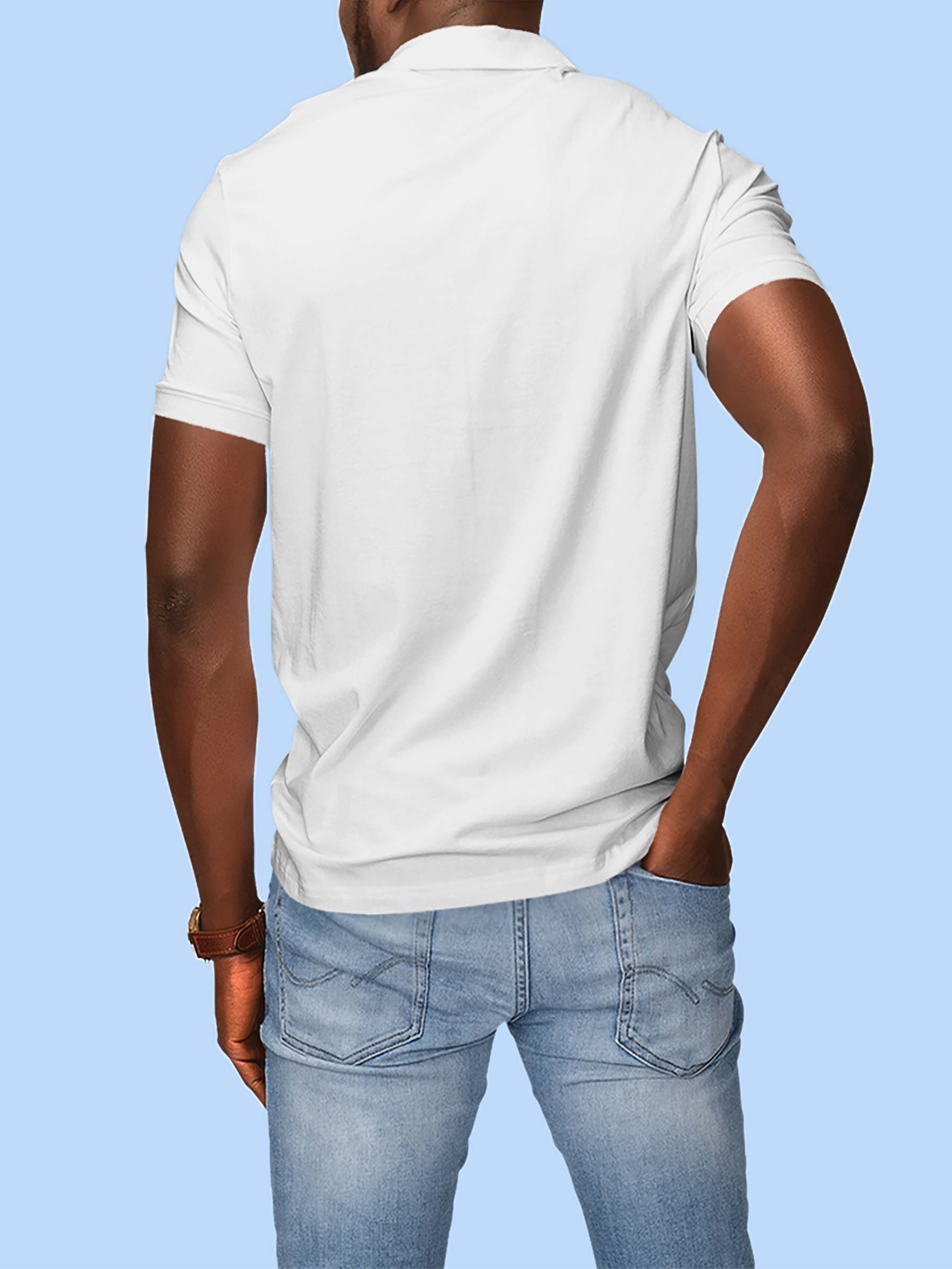 Back view of Men's Plain Solid White Polo T-shirt, highlighting the modern look and clean finish