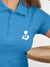Back view of Fighterhero Women's Blue Polo T-shirt, highlighting the modern look and clean finish