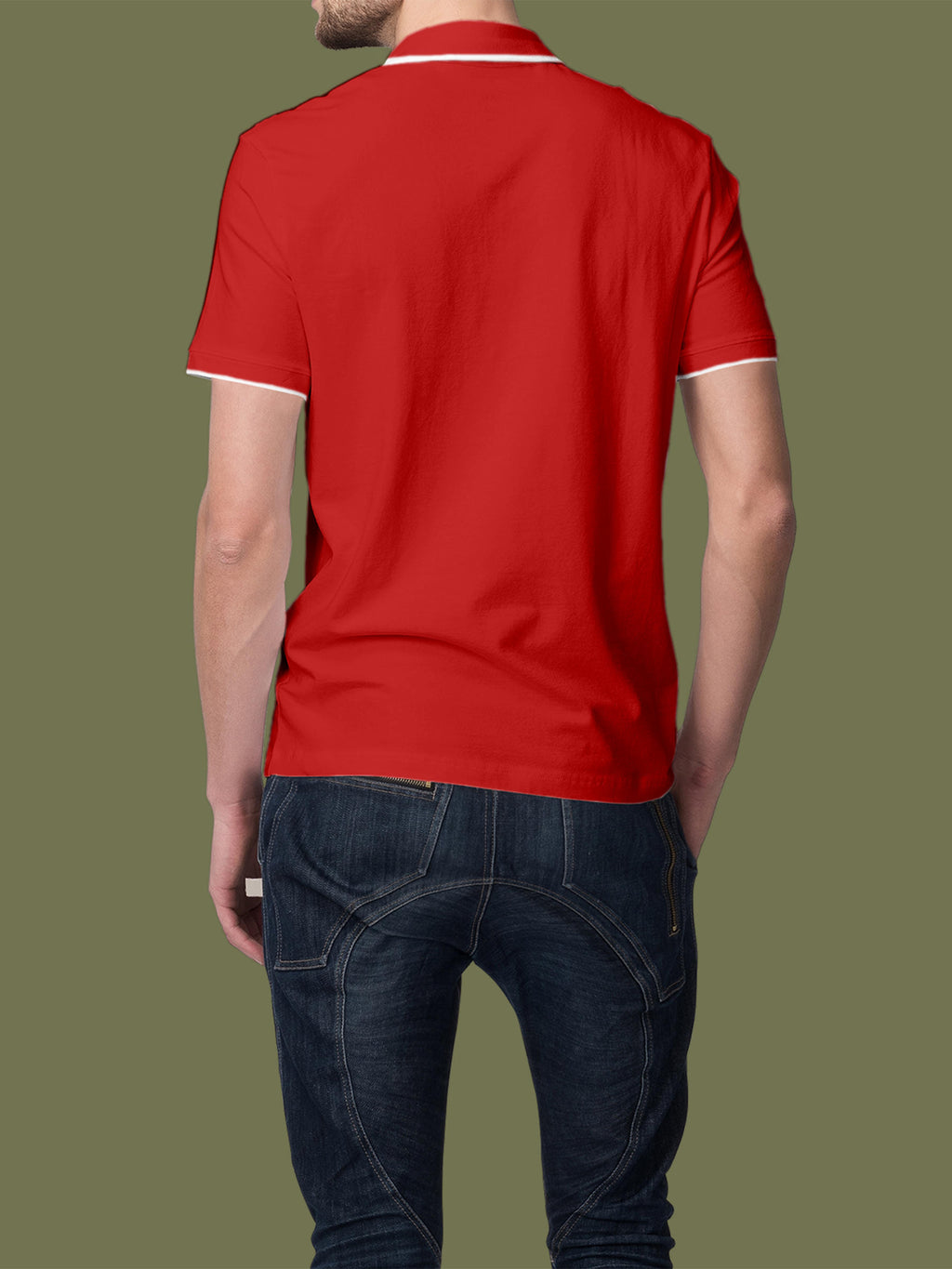 Back view of Fighterhero Men's Red Polo T-shirt, highlighting the modern look and clean finish