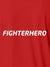 Close up of 'Fighterhero' design on Men's Red Polo T-shirt, highlighting intricate details and vibrant print.