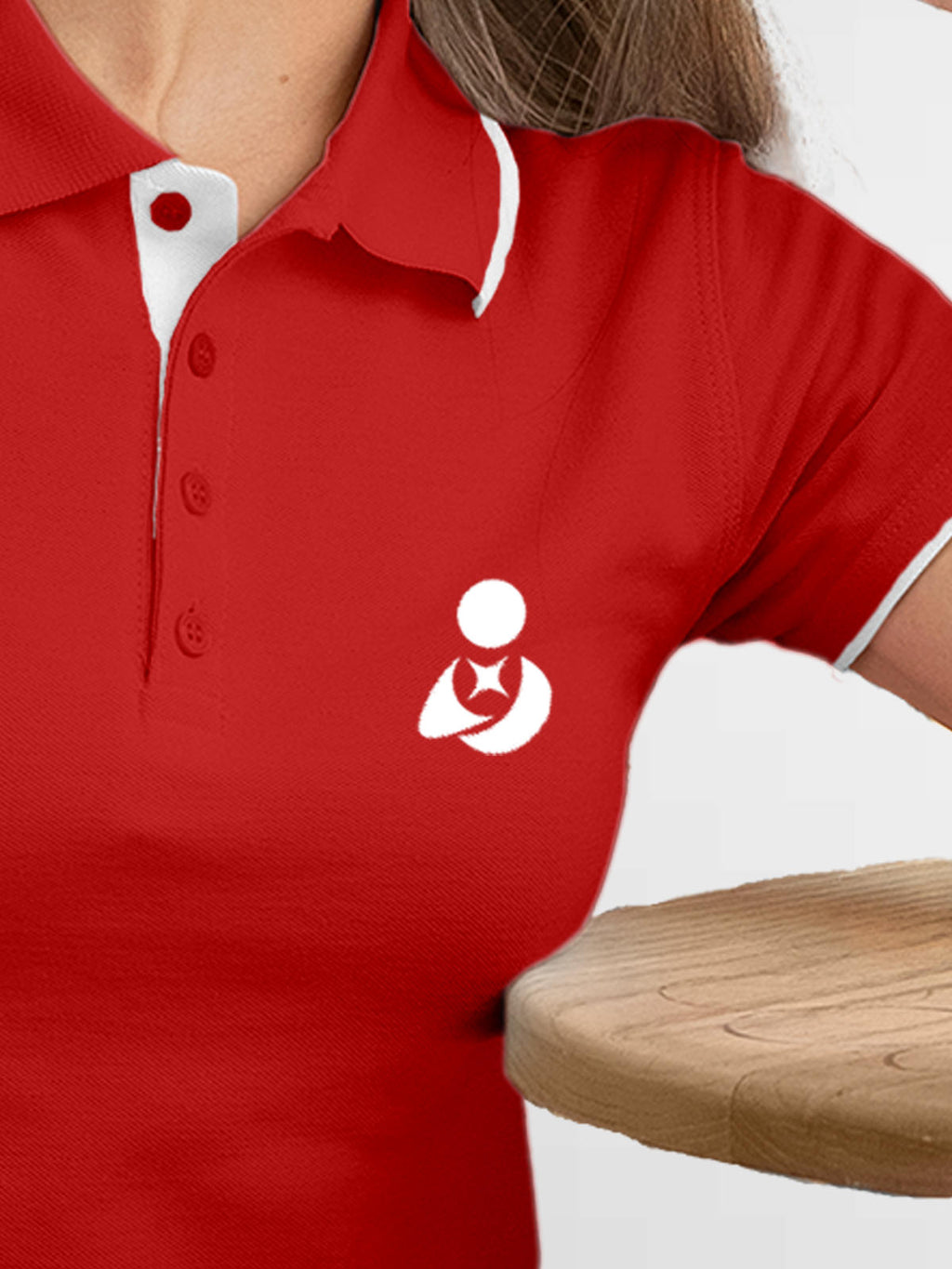 Back view of Fighterhero Women's Red Polo T-shirt, highlighting the modern look and clean finish