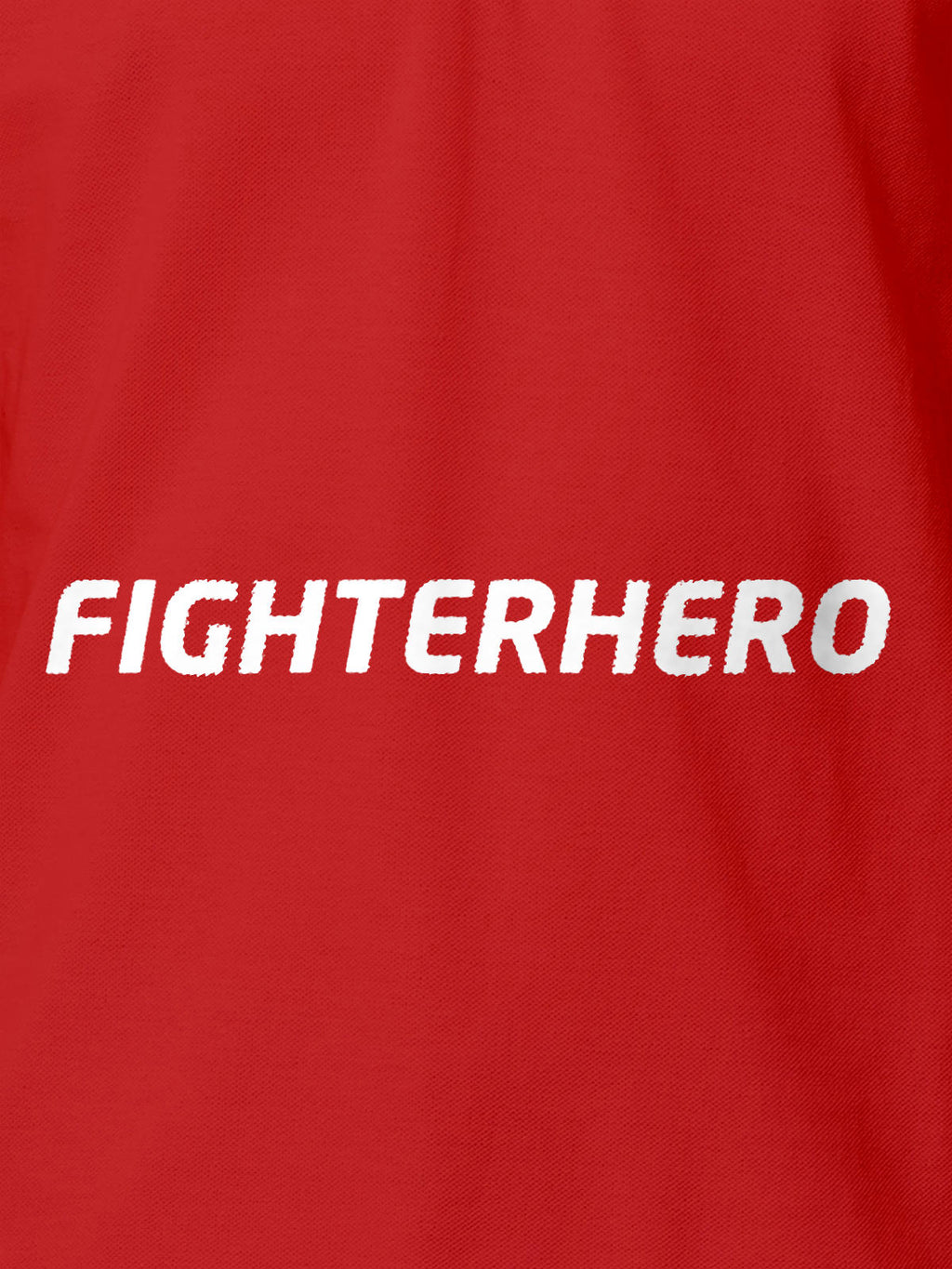 Close up of 'Fighterhero' design on Women's Red Polo T-shirt, highlighting intricate details and vibrant print.