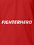 Close up of 'Fighterhero' design on Women's Red Polo T-shirt, highlighting intricate details and vibrant print.