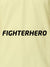 Close up of 'Fighterhero' design on Women's Yellow Polo T-shirt, highlighting intricate details and vibrant print.