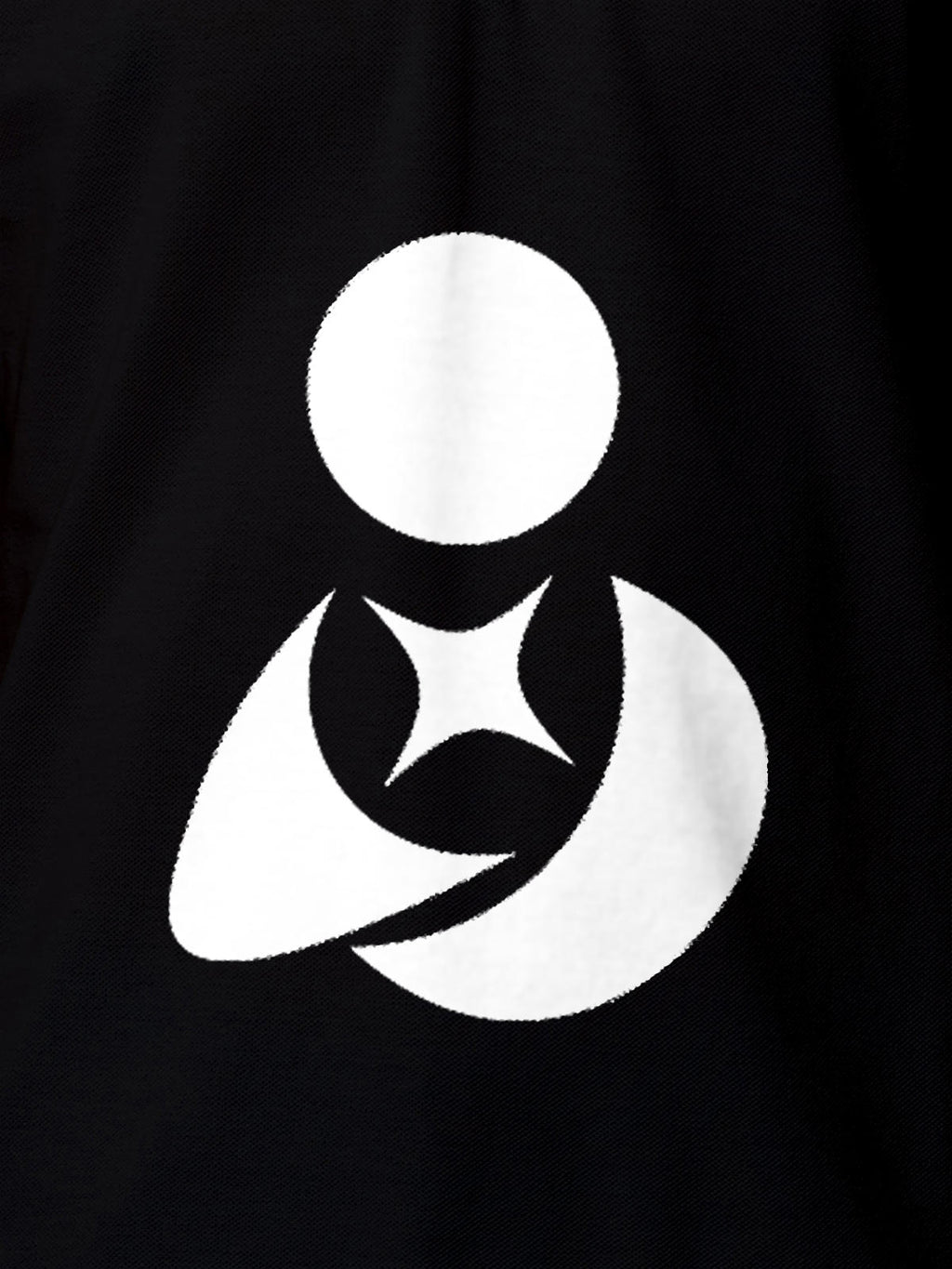 Close up of 'Fighterhero Logo' on Men's Black Polo T-shirt, highlighting intricate details and vibrant print.