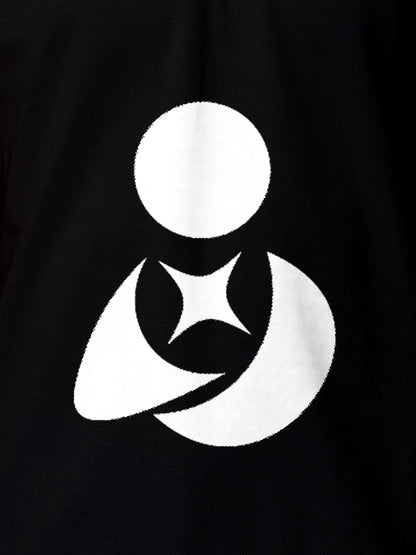 Close up of 'Fighterhero Logo' on Men's Black Polo T-shirt, highlighting intricate details and vibrant print.