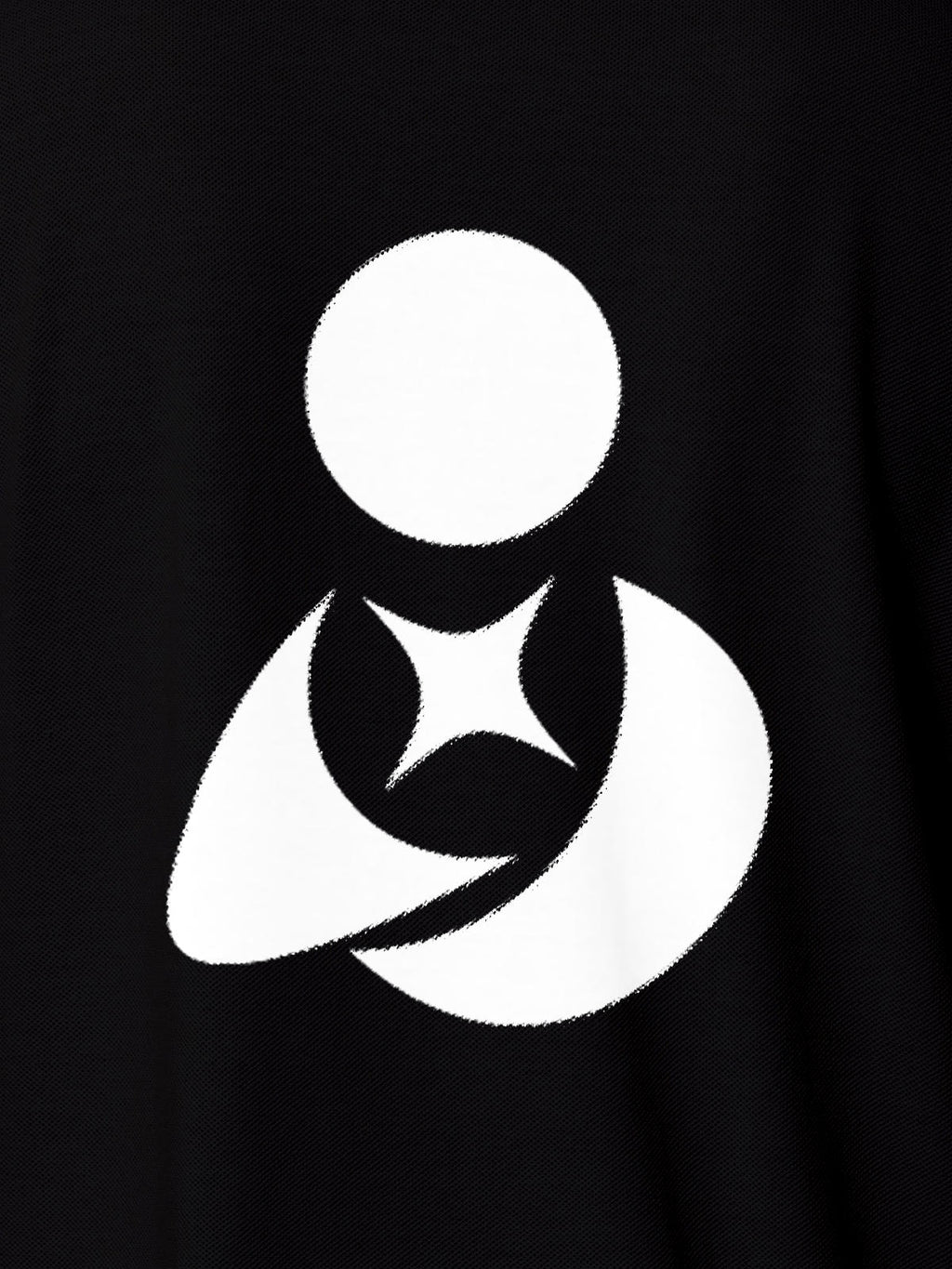 Close up of 'Fighterhero Logo' on Women's Black Polo T-shirt, highlighting intricate details and vibrant print.
