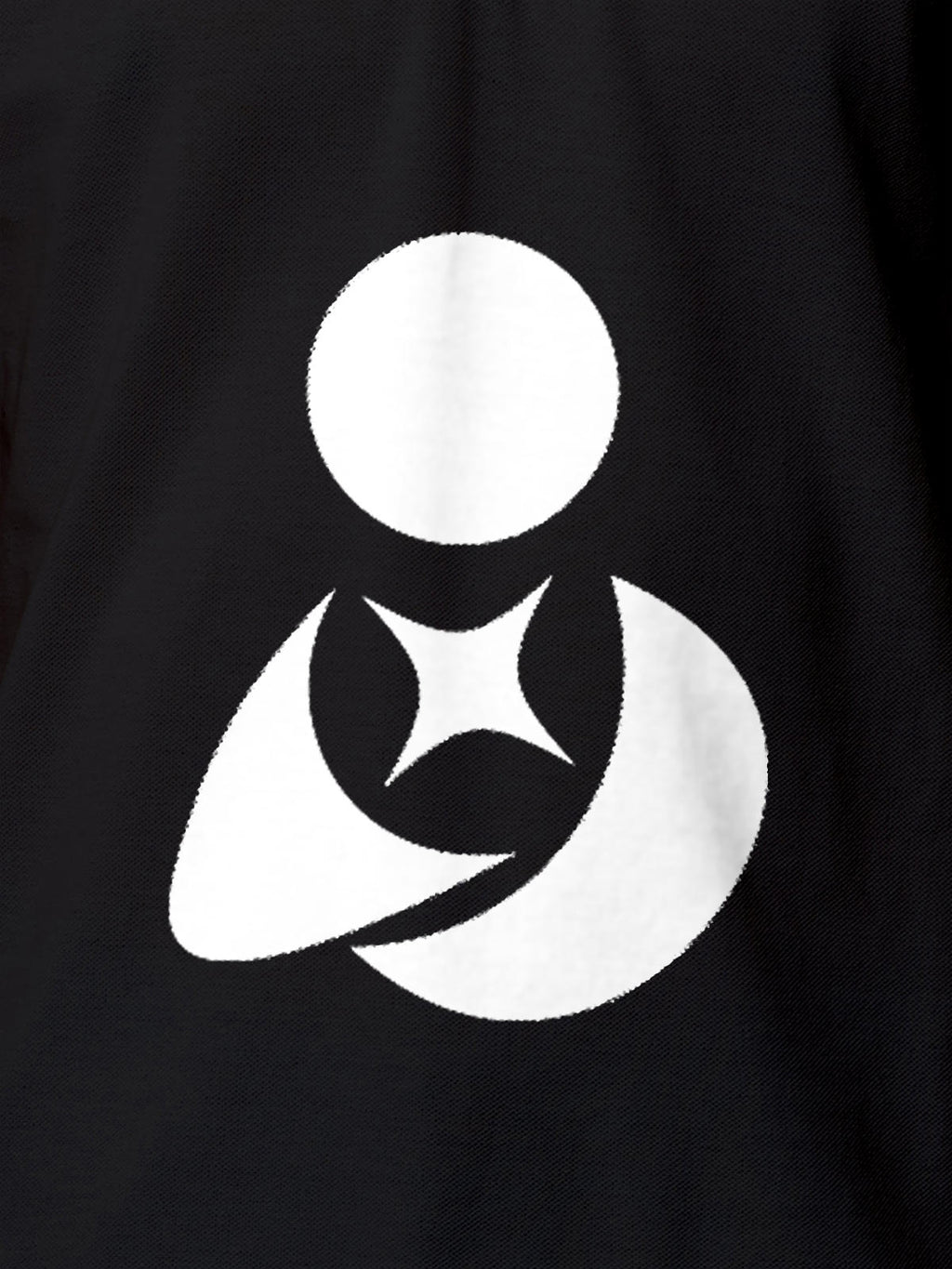 Close up of 'Fighterhero Logo' on Men's Dark Grey Polo T-shirt, highlighting intricate details and vibrant print.