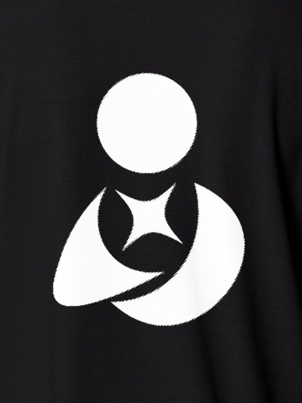 Close up of 'Fighterhero Logo' on Women's Dark Grey Polo T-shirt, highlighting intricate details and vibrant print.