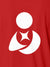 Close up of 'Fighterhero Logo' on Women's Red Polo T-shirt, highlighting intricate details and vibrant print.