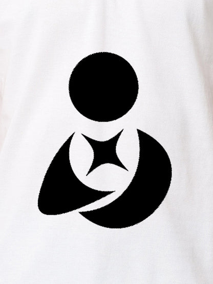 Close up of 'Fighterhero Logo' on Men's White Polo T-shirt, highlighting intricate details and vibrant print.